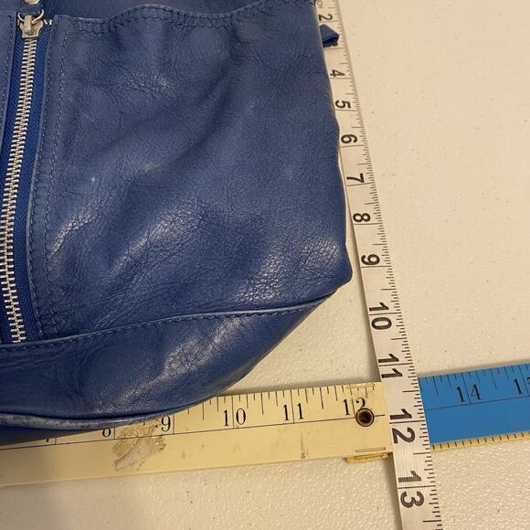 Garnett Hill Blue Leather Tote Purse Italy Made Zip Front Shoulder Strap Medium - Picture 2 of 11